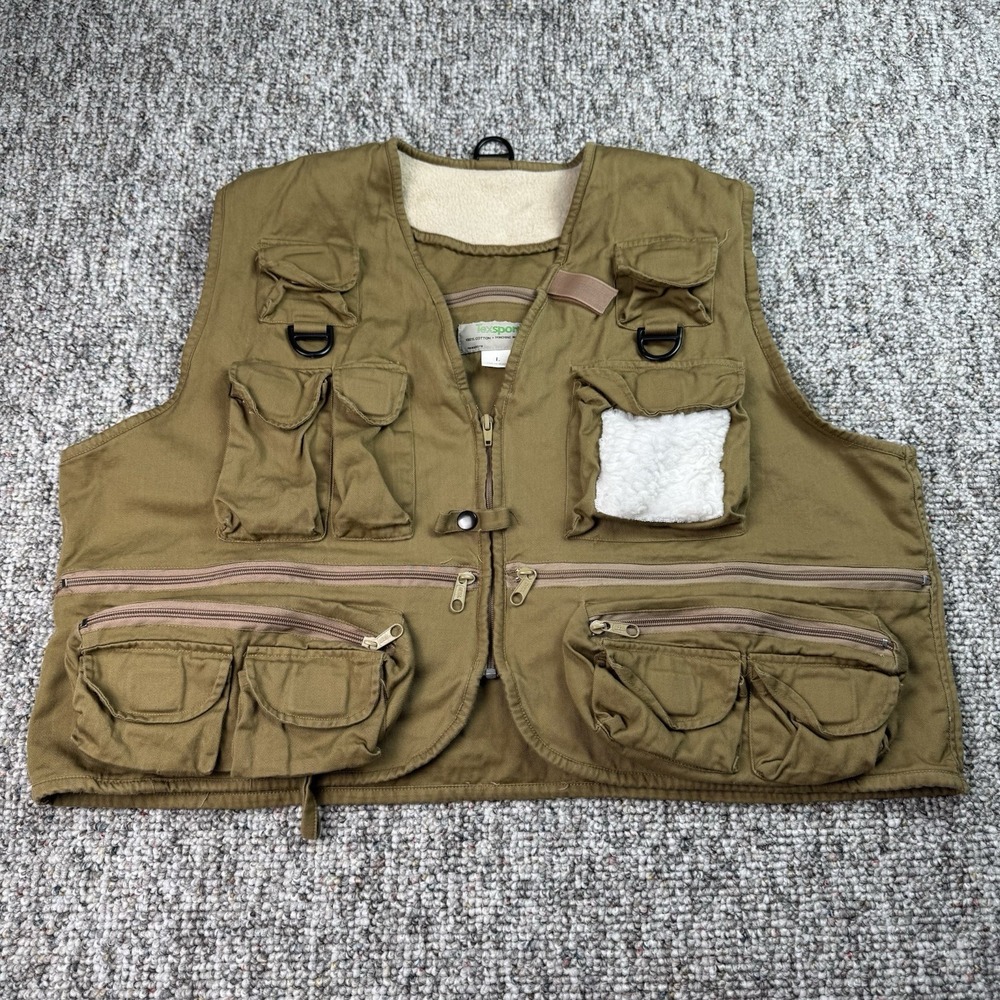 TexSport Vest Mens Large Khaki Fly Fishing Tactical Utility Safari Photography